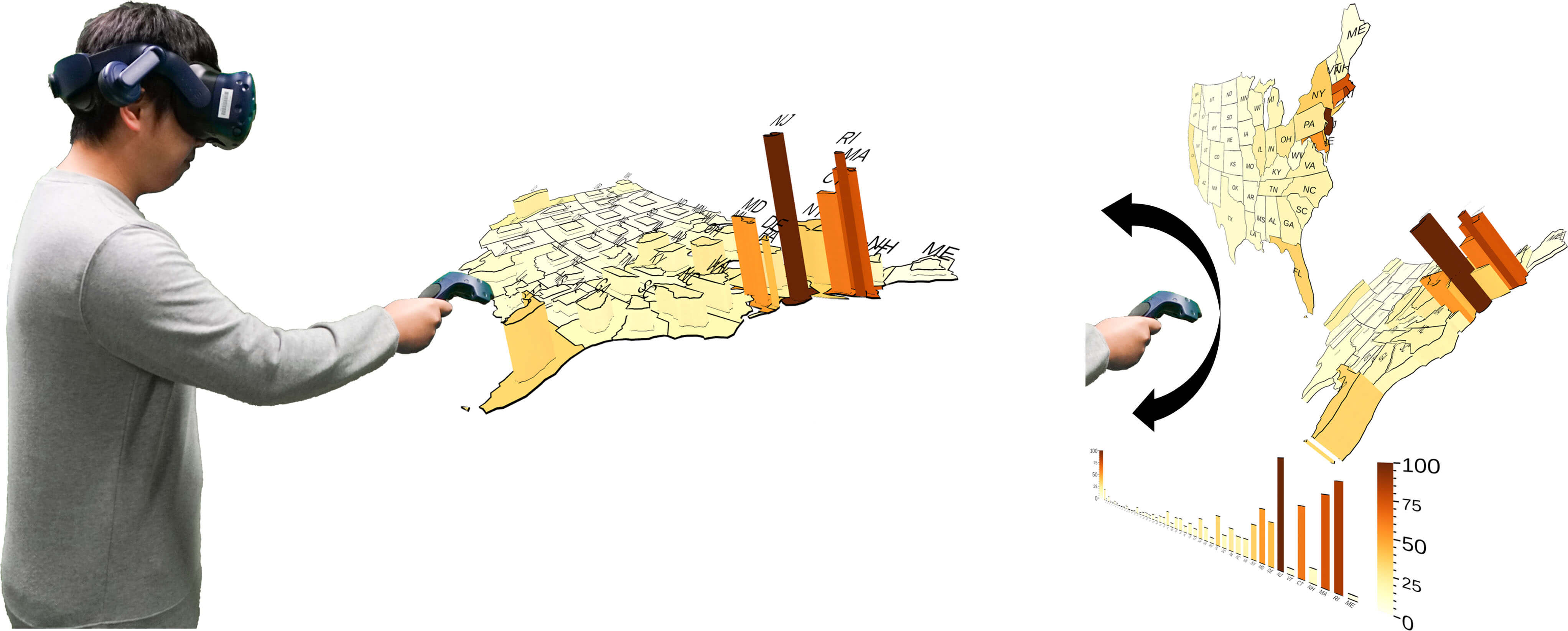 Tilt Map: Interactive Transitions Between Choropleth Map, Prism Map and Bar Chart in Immersive Environments