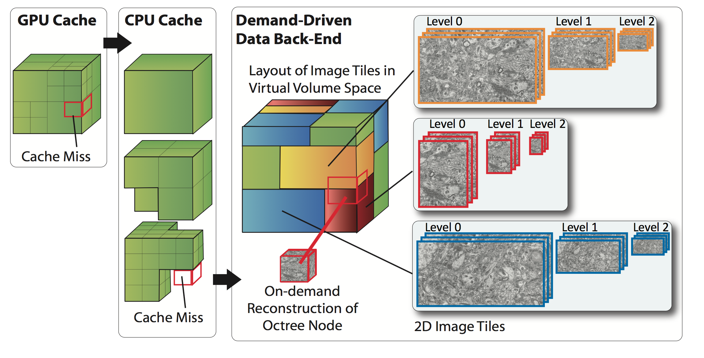 Demand-driven volume rendering of terascale EM data